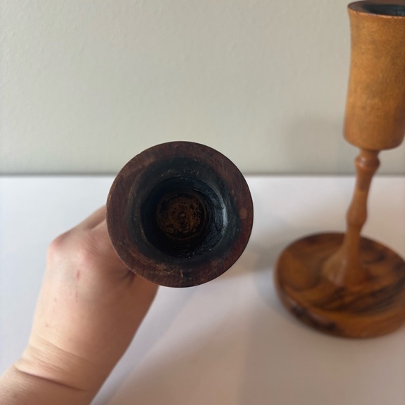 VINTAGE Handcrafted Wood Candlestick Holders Excellent Vintage Condition MCM - Picture 5 of 6